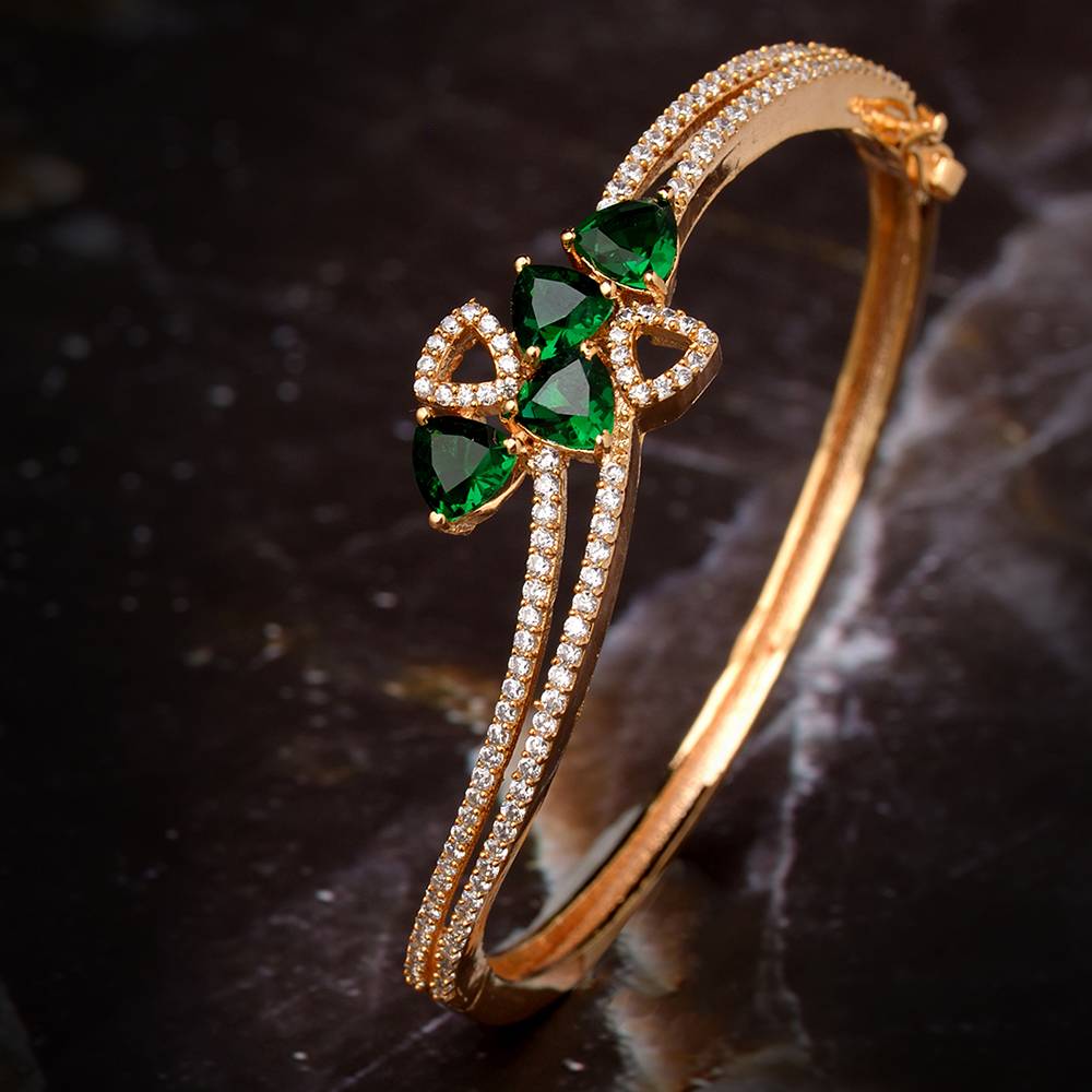 Saraf Jewellery,Gold Plated With Green American Diamond Studded Handcrafted Stylish Bracelet For Women & Girls : SJBR1111