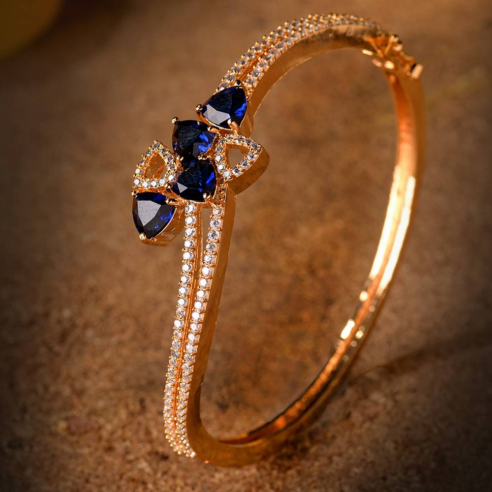 Saraf Jewellery Gold Plated With Blue American Diamond Studded -Handcrafted Stylish Bracelet For Women & Girls : SJBR1112