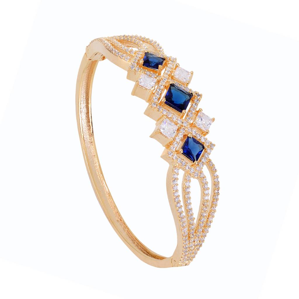 Saraf Jewellery  Gold Plated With Blue American Diamond Studded Handcrafted- Stylish Bracelet For Women & Girls : SJBR1113