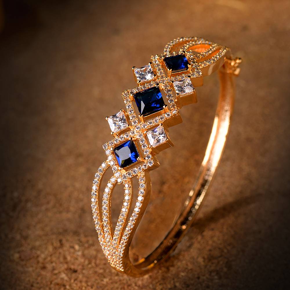 Saraf Jewellery  Gold Plated With Blue American Diamond Studded Handcrafted- Stylish Bracelet For Women & Girls : SJBR1113