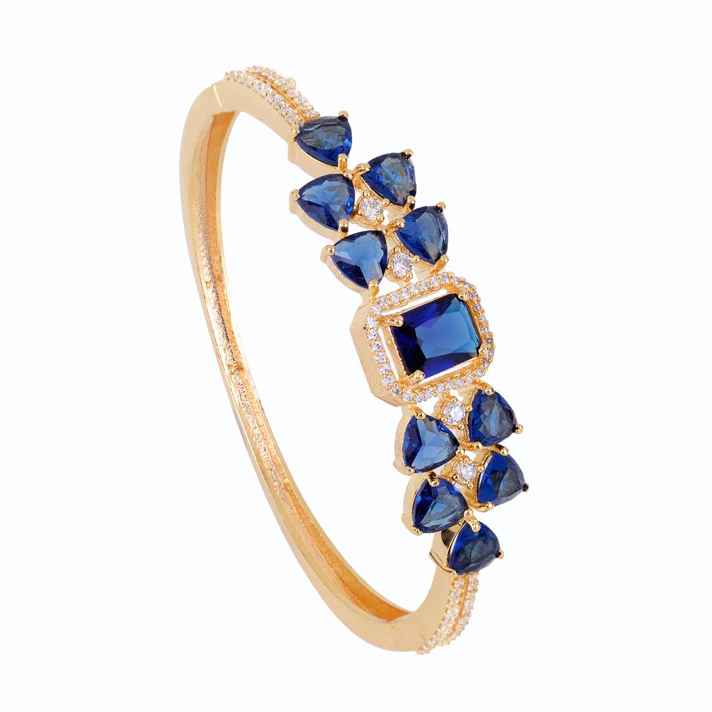 Saraf Jewellery, Gold Plated With Blue American Diamond Studded Handcrafted Stylish Bracelet For Women And Girls : SJBR1114