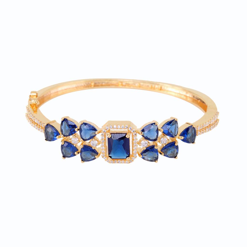 Saraf Jewellery, Gold Plated With Blue American Diamond Studded Handcrafted Stylish Bracelet For Women And Girls : SJBR1114