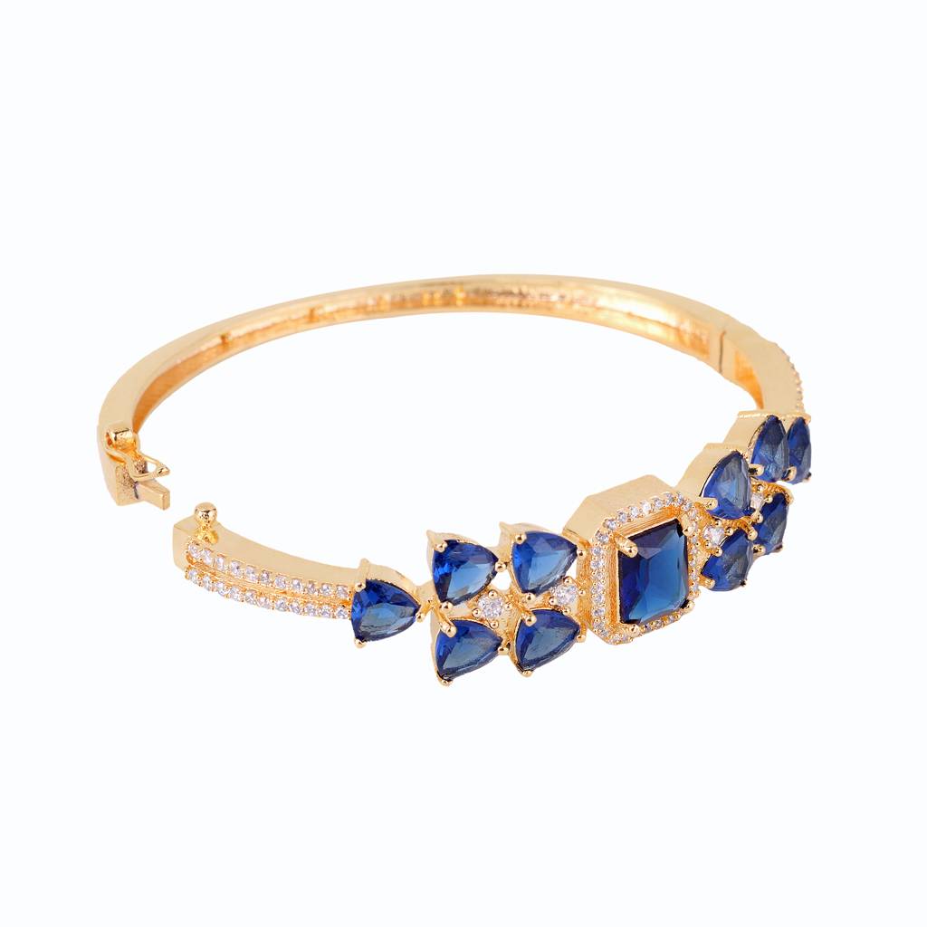 Saraf Jewellery, Gold Plated With Blue American Diamond Studded Handcrafted Stylish Bracelet For Women And Girls : SJBR1114