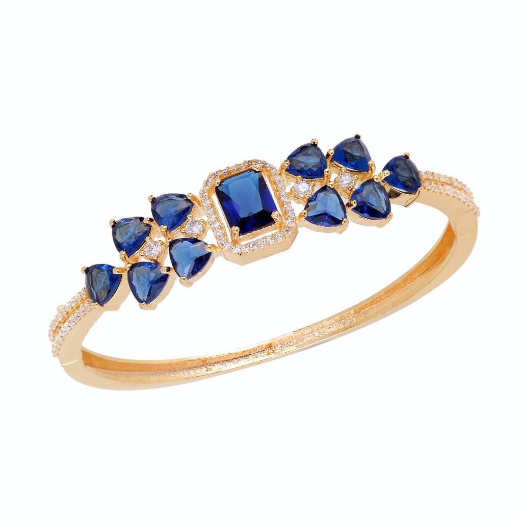 Saraf Jewellery, Gold Plated With Blue American Diamond Studded Handcrafted Stylish Bracelet For Women And Girls : SJBR1114