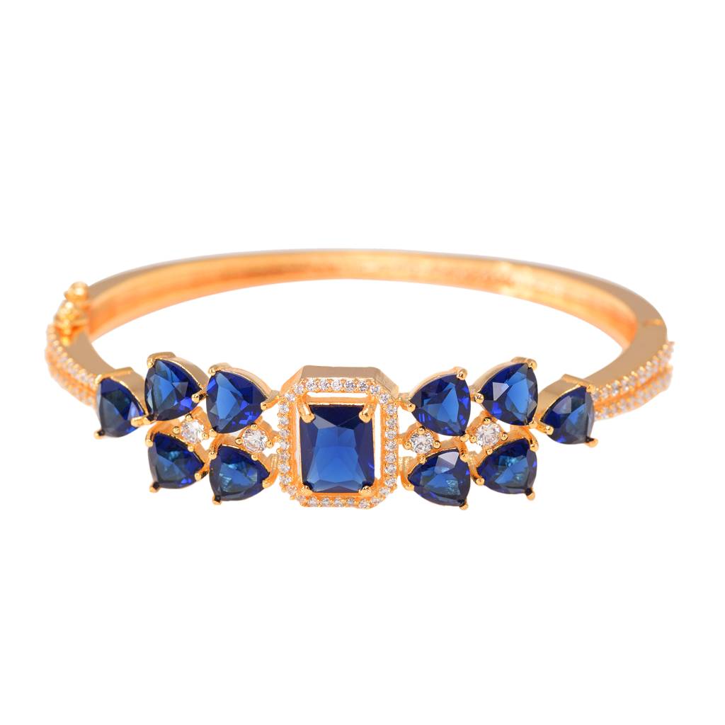 Saraf Jewellery, Gold Plated With Blue American Diamond Studded Handcrafted Stylish Bracelet For Women And Girls : SJBR1114