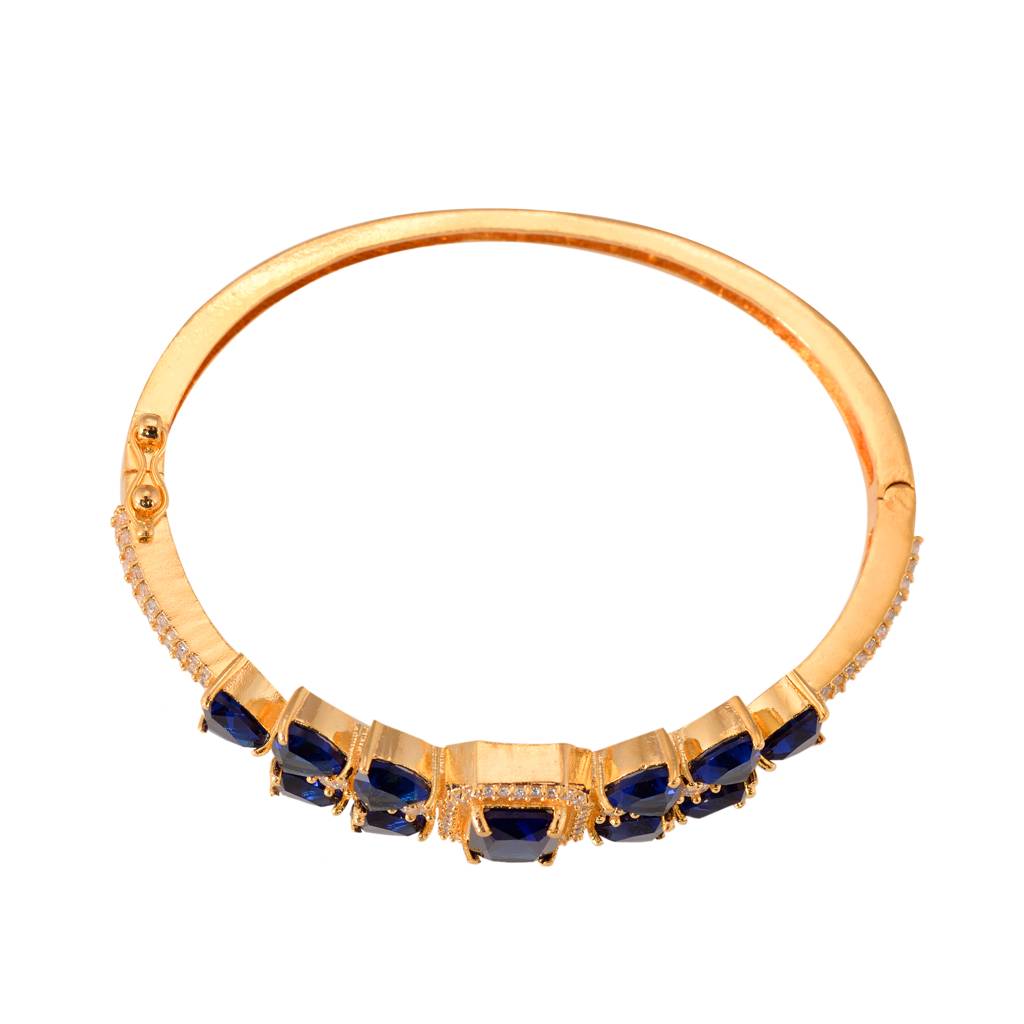 Saraf Jewellery, Gold Plated With Blue American Diamond Studded Handcrafted Stylish Bracelet For Women And Girls : SJBR1114