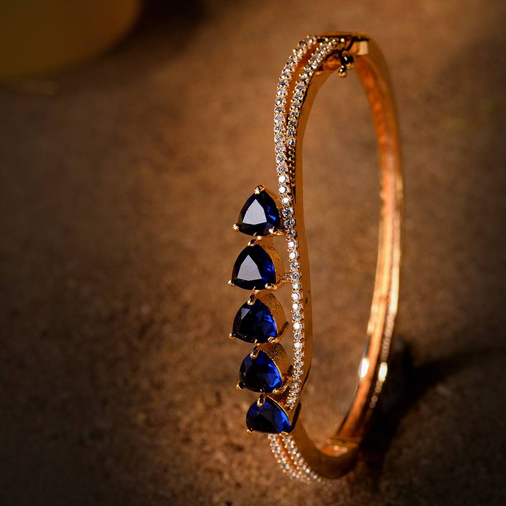 Saraf Jewellery Gold Plated Blue American Diamond Handcrafted Bracelet For Women & Girls : SJBR1116