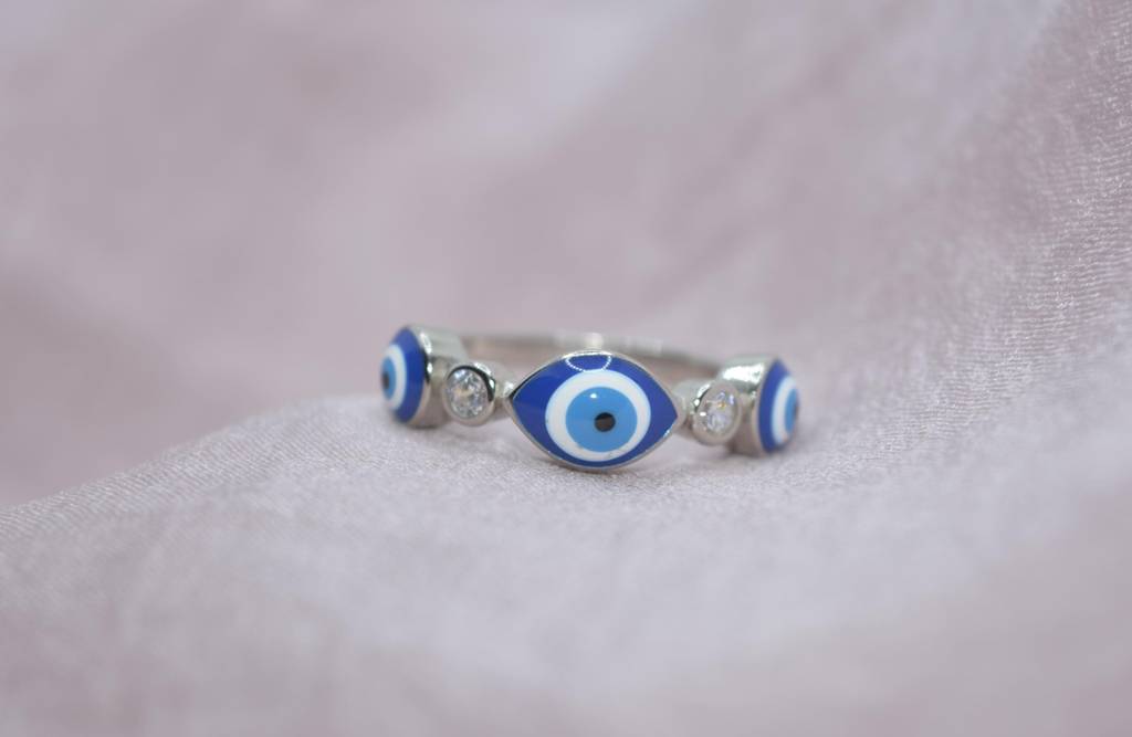 Sapphire Elegance: Blue Evil Eye Ring : 1116