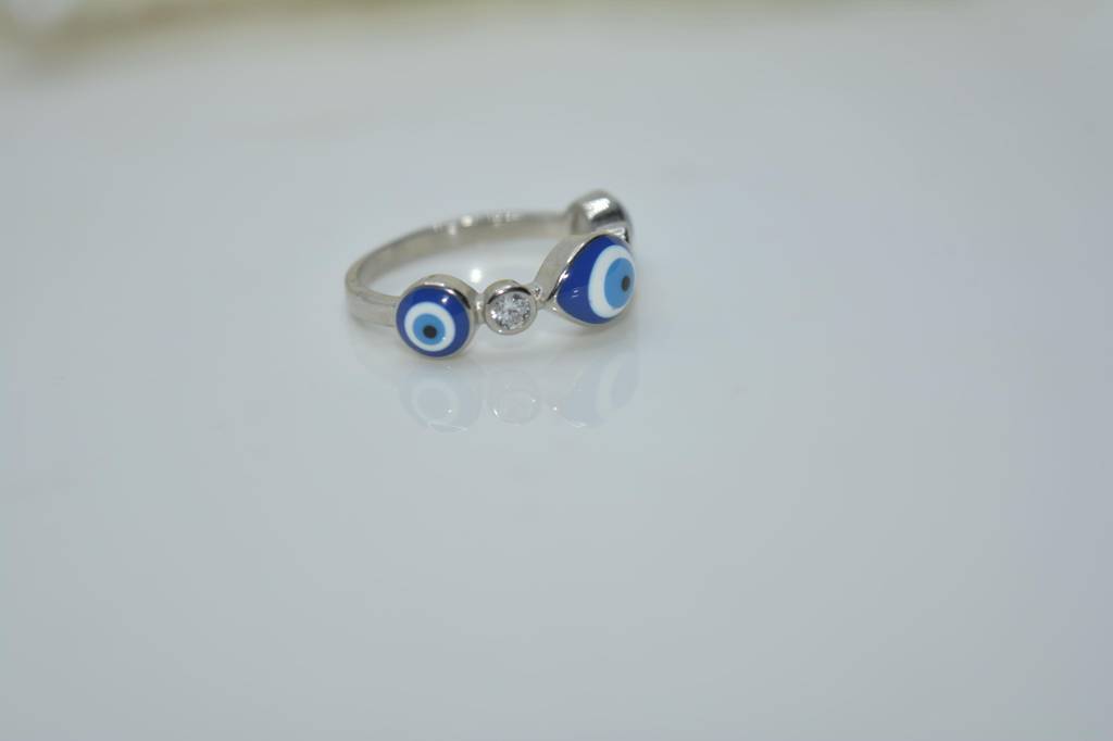 Sapphire Elegance: Blue Evil Eye Ring : 1116