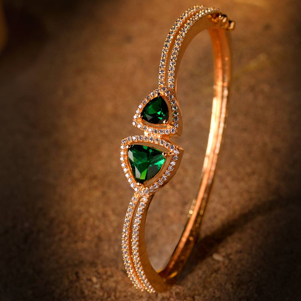Saraf Jewellery, Gold Plated Green American Diamond Handcrafted Bracelet For Women & Girls : SJBR1119