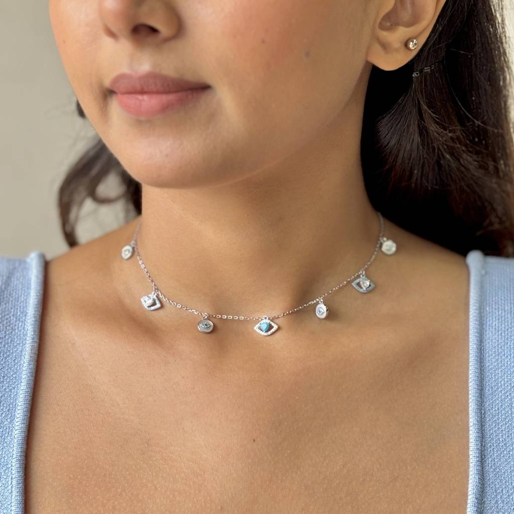 Good Juju: 92.5 Silver Evil Eye Charm Necklace For Women : 1119NK