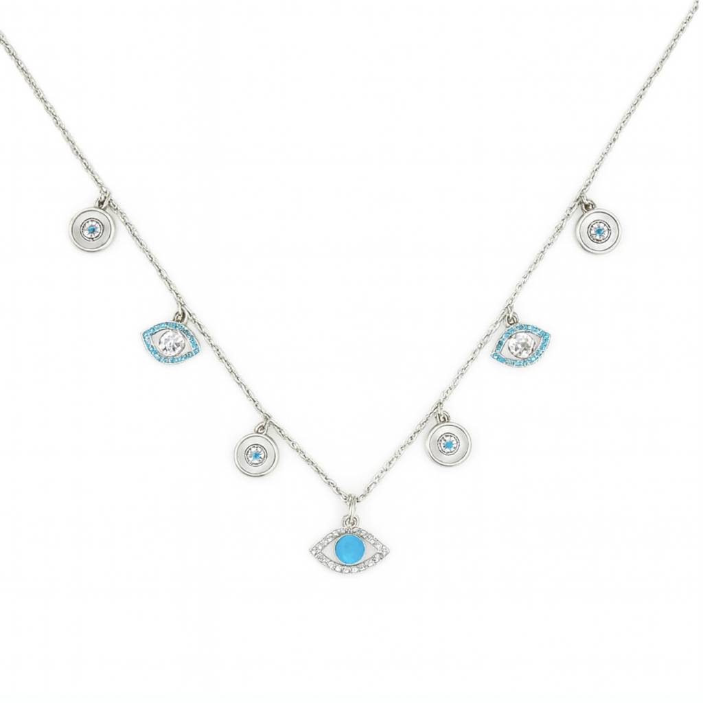 Good Juju: 92.5 Silver Evil Eye Charm Necklace For Women : 1119NK