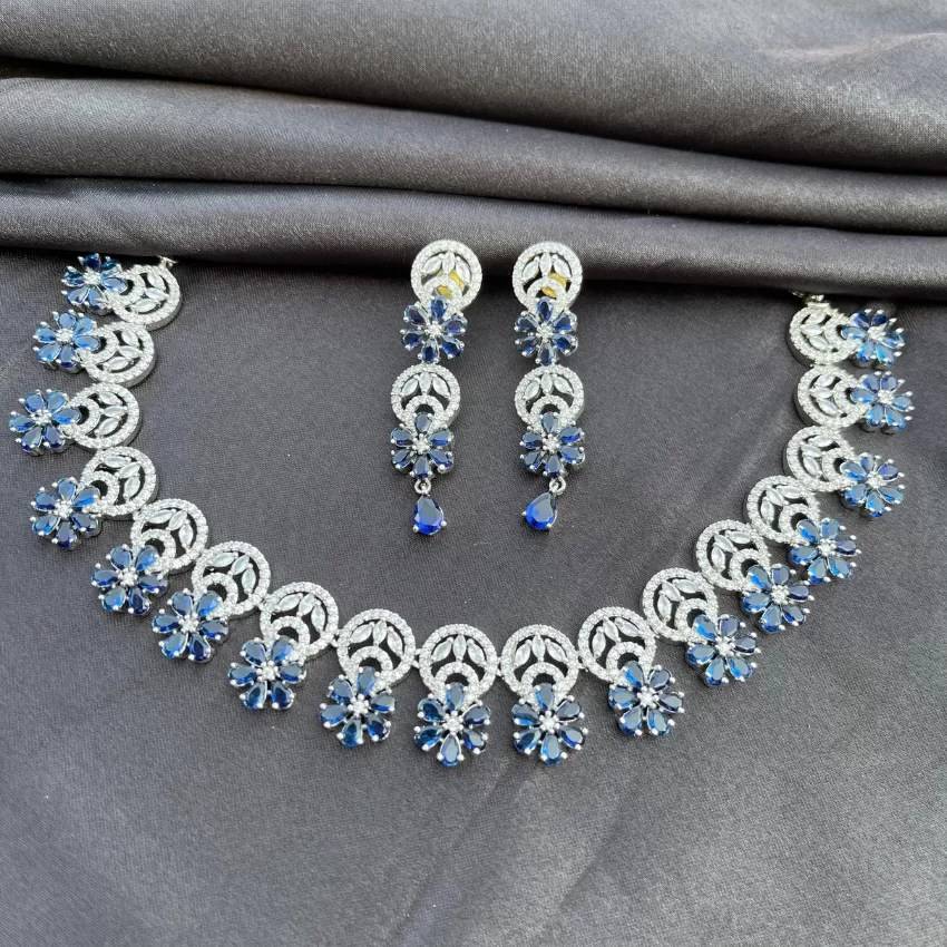Wedding Jewellery American Diamond Sapphire Necklace Cz