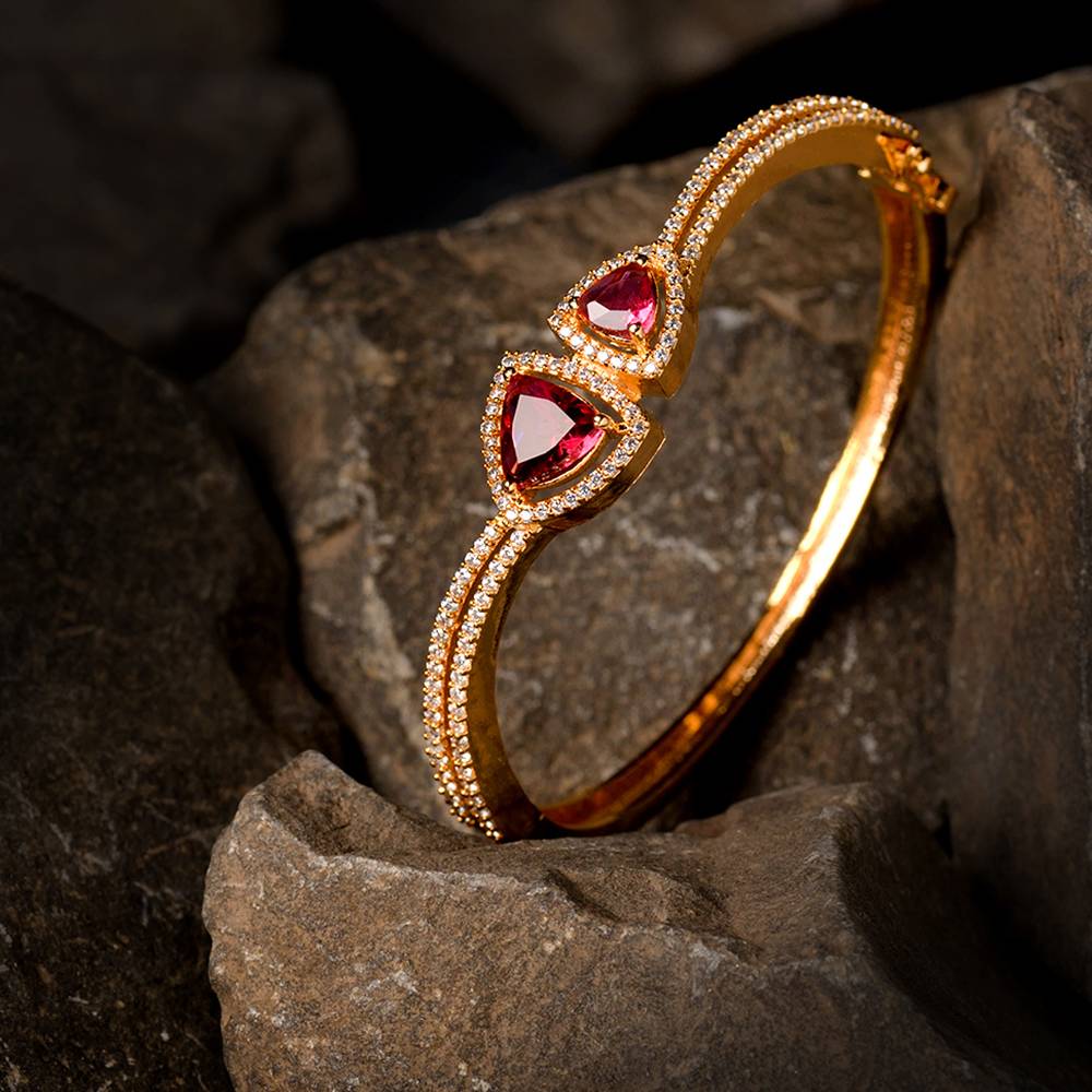 Saraf Jewellery, Gold Plated Ruby American Diamond Handcrafted