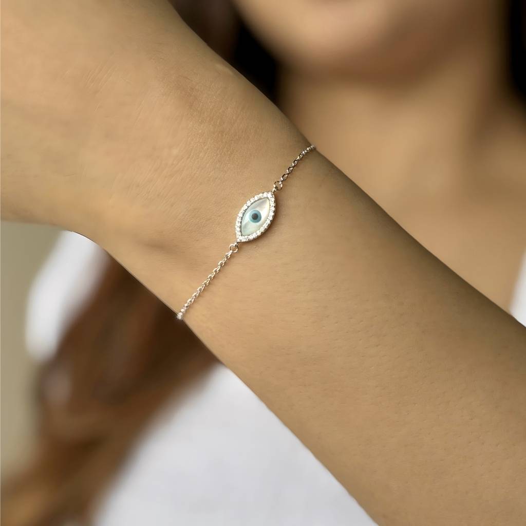 No Nazar: 92.5 Silver Evil Eye Bracelet For Women : 1120BR
