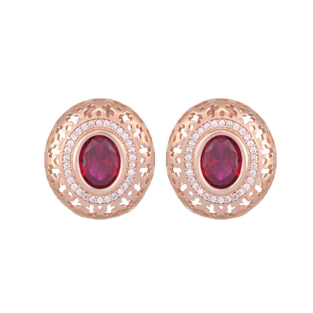 Royal Ruby Studs Rose Gold Plated Ad Handcrafted Tops Red Small Earrings : SJER1123