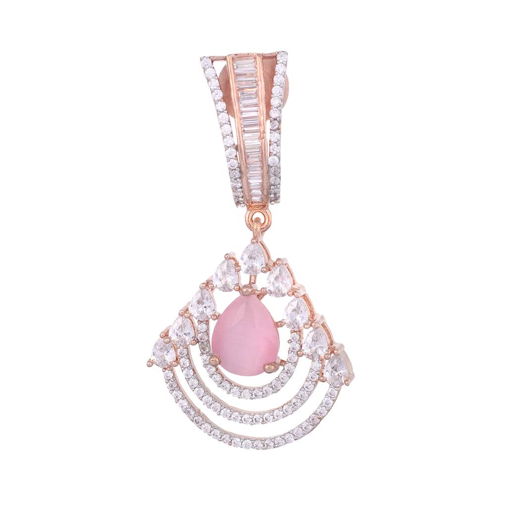 Modern Rose Quartz Danglers Pastel Pink Drop Earrings Ad Studded Rose Gold Plated : SJER1125