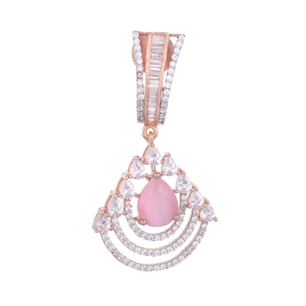 Modern Rose Quartz Danglers Pastel Pink Drop Earrings Ad Studded Rose Gold Plated : SJER1125