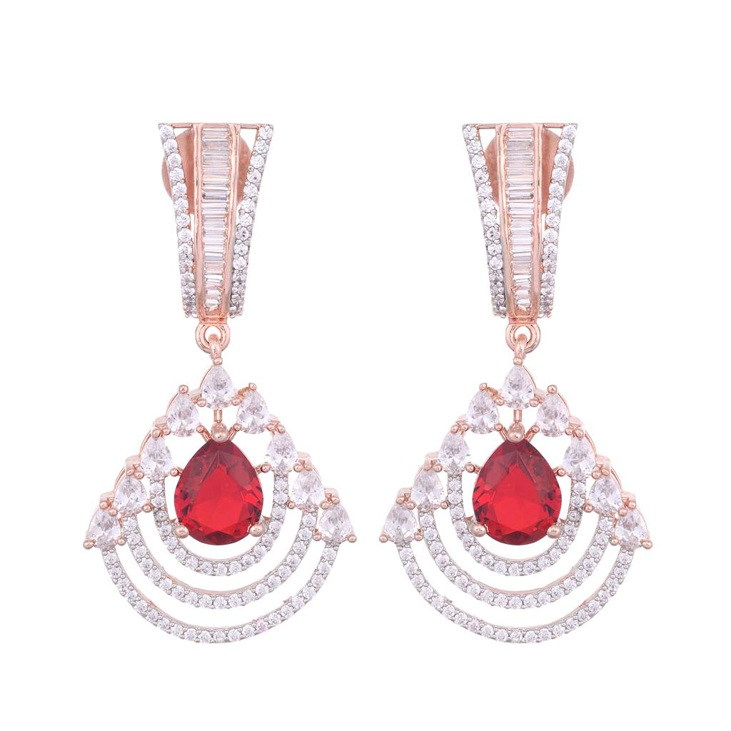 Modern Ruby Danglers Red Drop Earrings Ad Studded Rose Gold Plated : SJER1127
