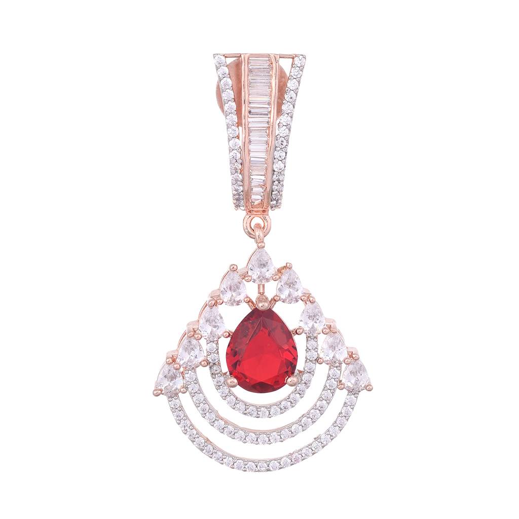 Modern Ruby Danglers Red Drop Earrings Ad Studded Rose Gold Plated : SJER1127