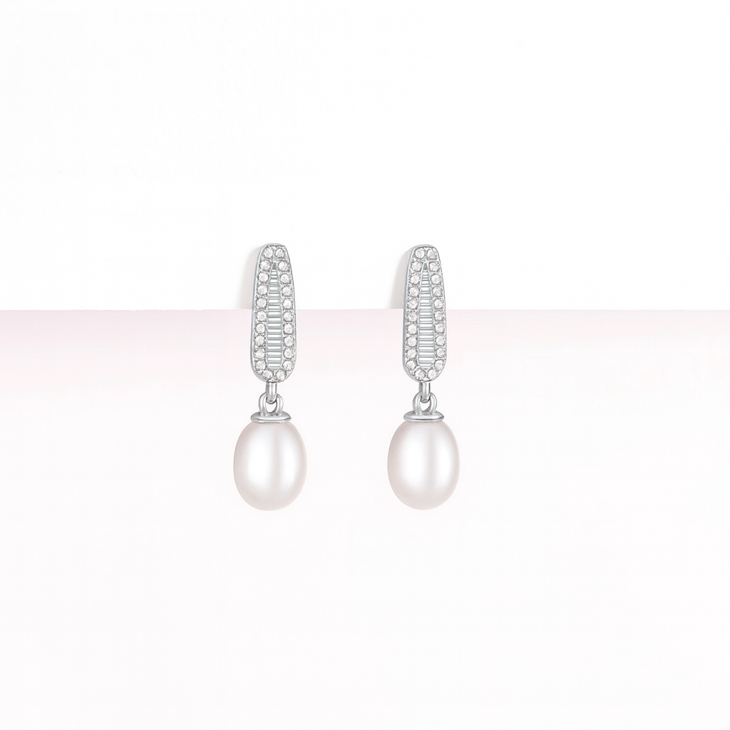 Dew You Love Me: 92.5 Silver & Pearl Drop Earrings For Women : 1127EA