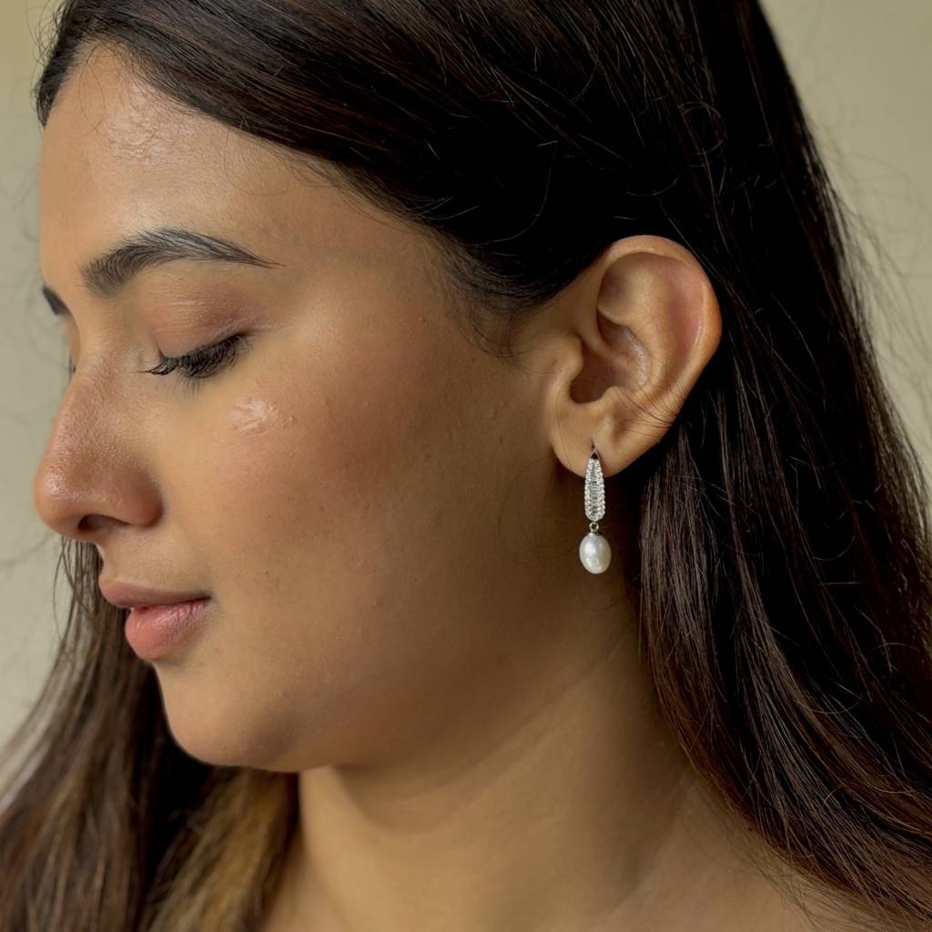 Dew You Love Me: 92.5 Silver & Pearl Drop Earrings For Women : 1127EA
