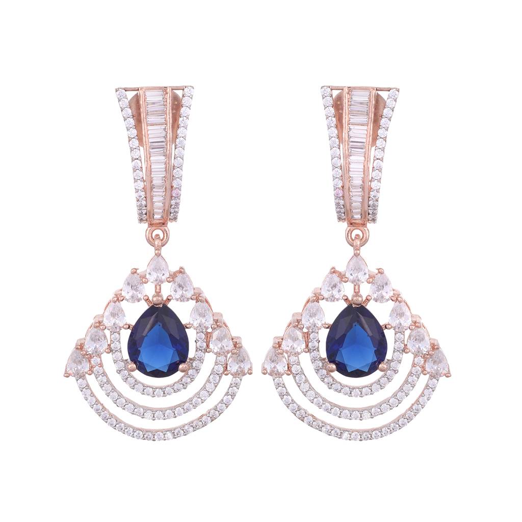 Modern Sapphire Danglers Blue Drop Earrings Ad Studded Rose Gold Plated : SJER1129