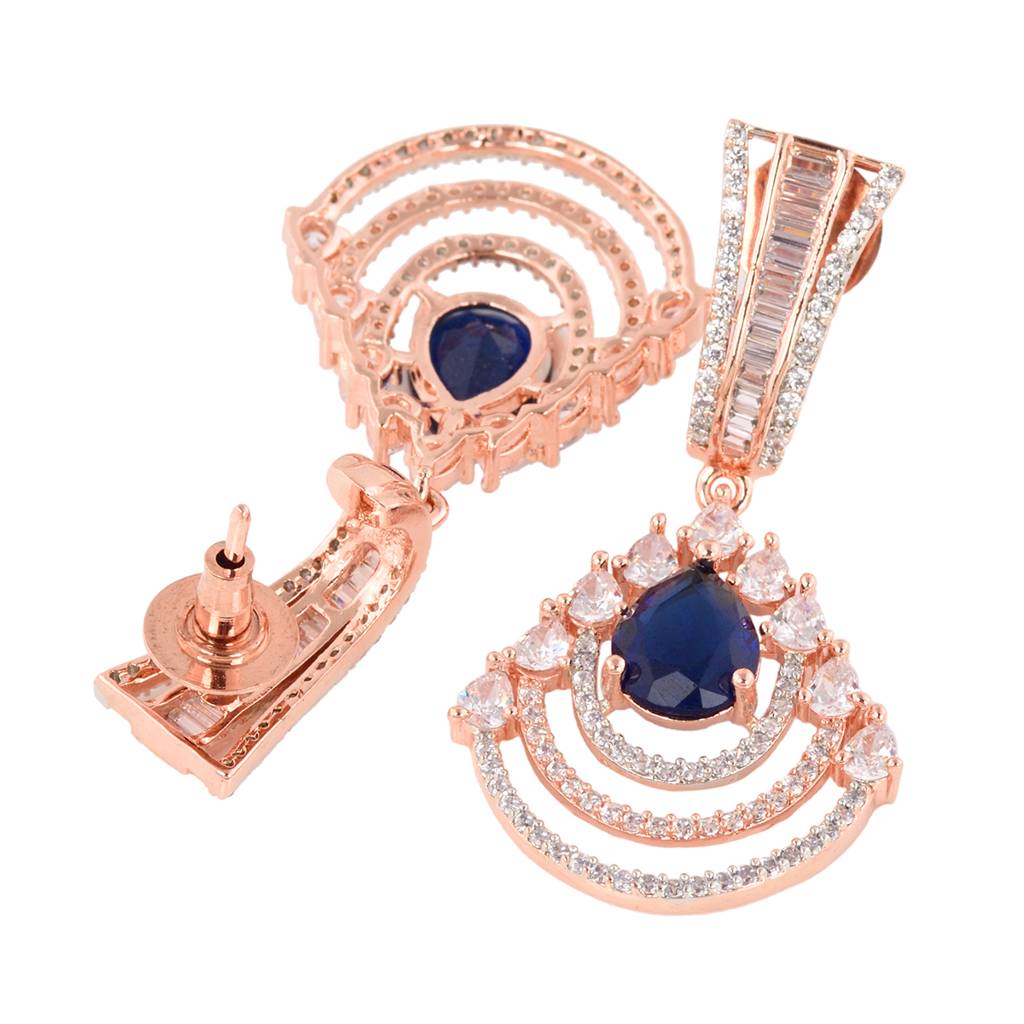Modern Sapphire Danglers Blue Drop Earrings Ad Studded Rose Gold Plated : SJER1129