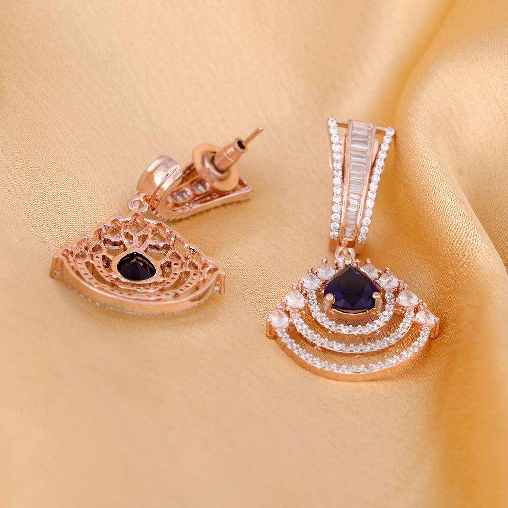 Modern Sapphire Danglers Blue Drop Earrings Ad Studded Rose Gold Plated : SJER1129