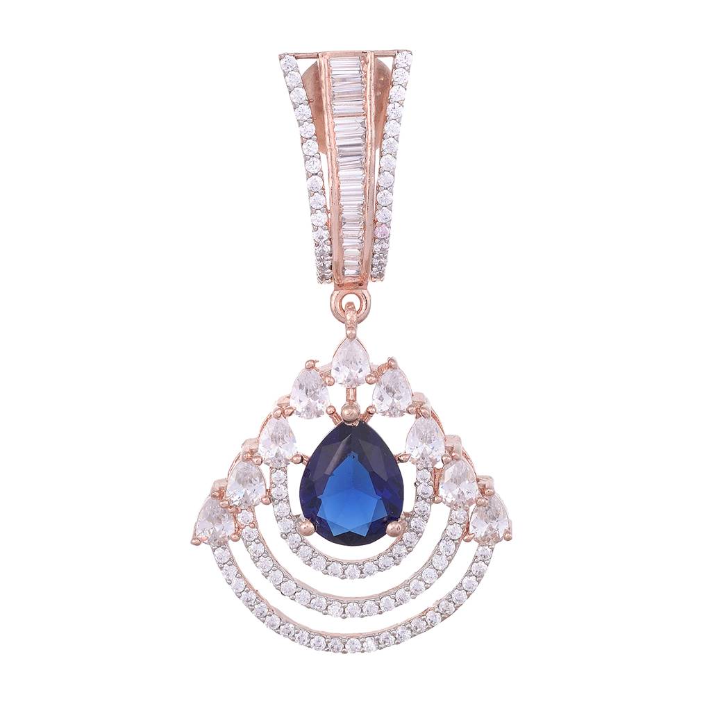 Modern Sapphire Danglers Blue Drop Earrings Ad Studded Rose Gold Plated : SJER1129