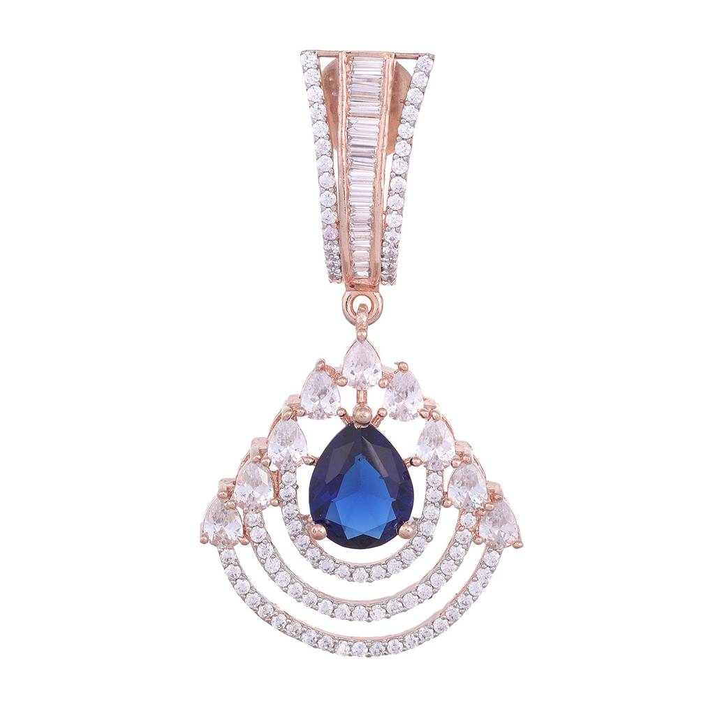 Modern Sapphire Danglers Blue Drop Earrings Ad Studded Rose Gold Plated : SJER1129