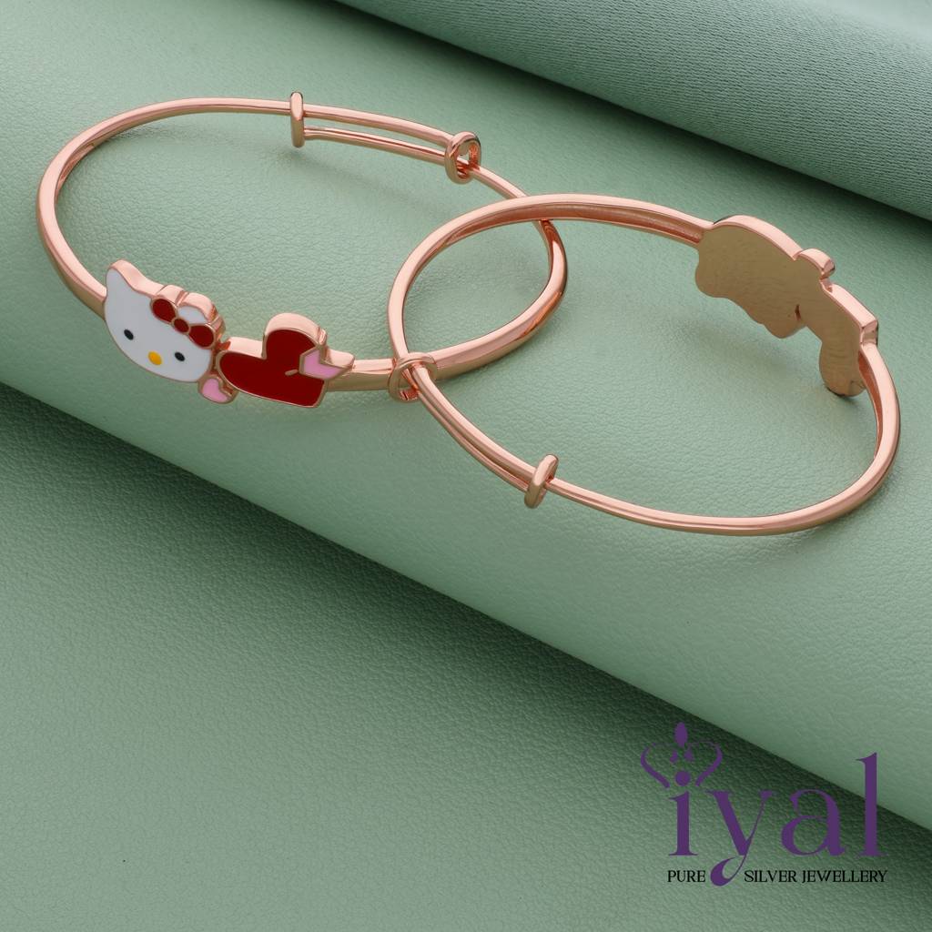 Kitty Heart 18K Rose Gold Polish 925 Silver Kid Bangle(Pair) : 113