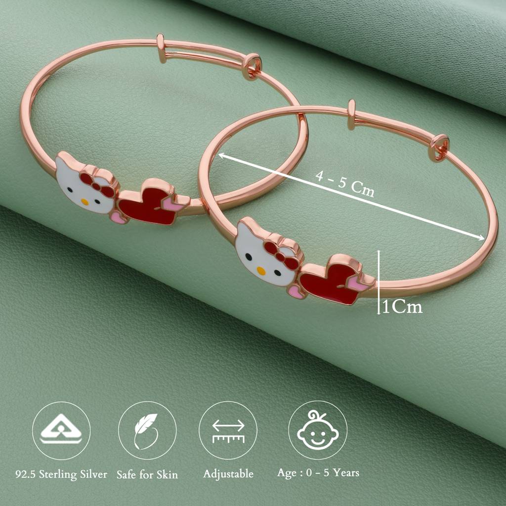 Kitty Heart 18K Rose Gold Polish 925 Silver Kid Bangle(Pair) : 113