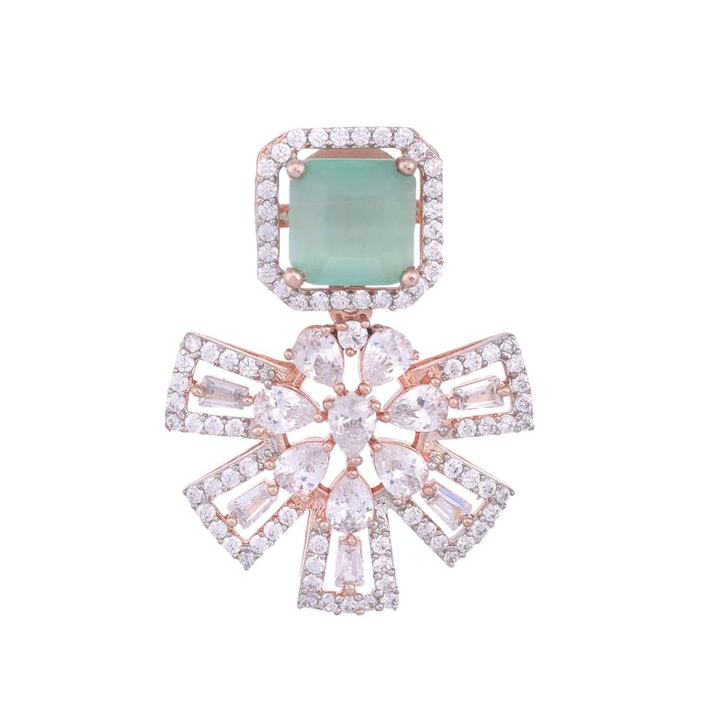 Exquisite Turquoise Floral Design Pastel Blue Earrings Rose Gold Plated American Diamond Studded : SJER1133
