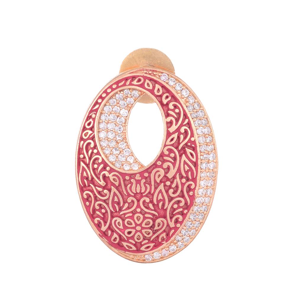 Oval Red Meenakari Small Earrings High Quality Enamelled Rose Gold Plated : SJER1134