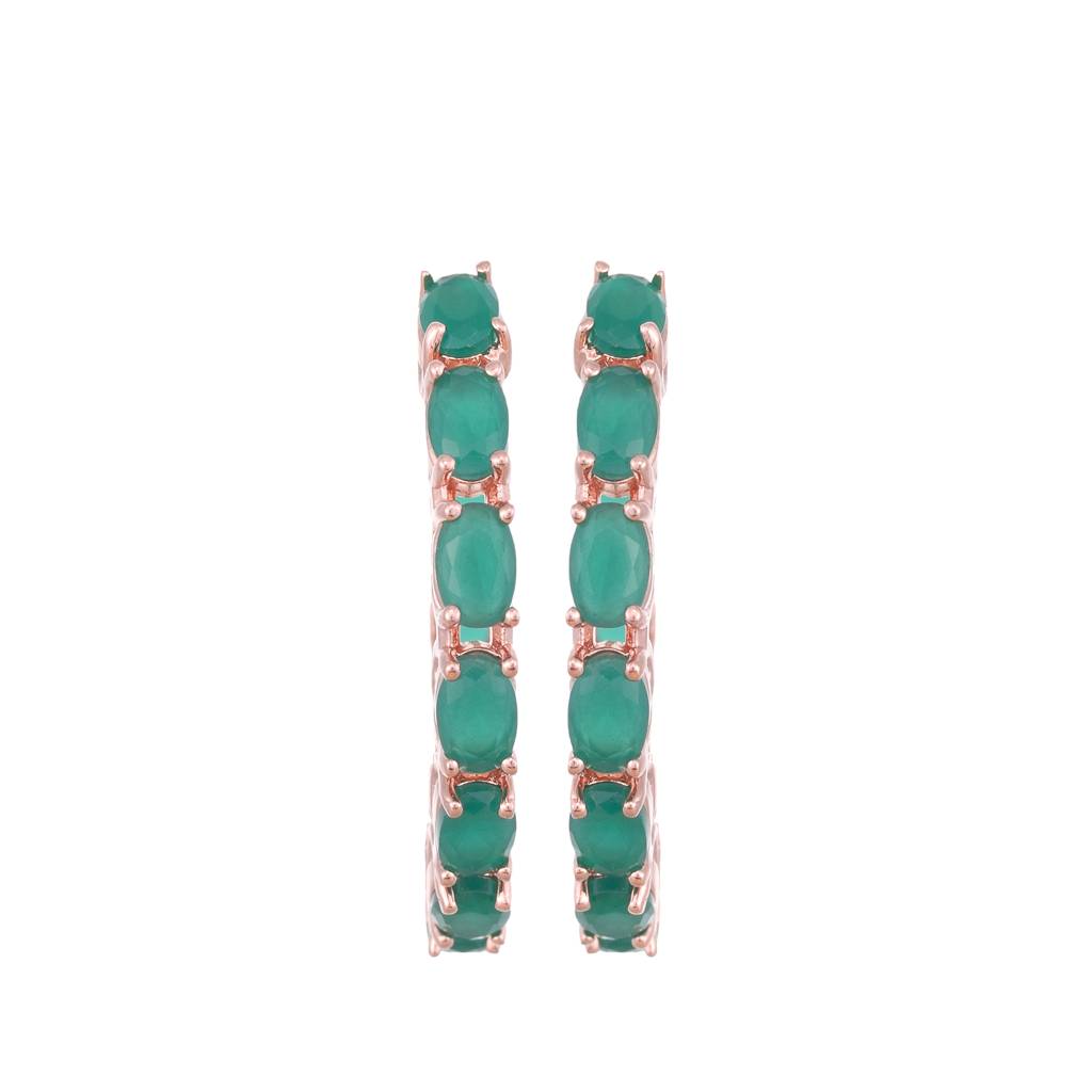Emerald Studded Hoops Rose Gold Plated Green Round Big Earrings : SJER1135