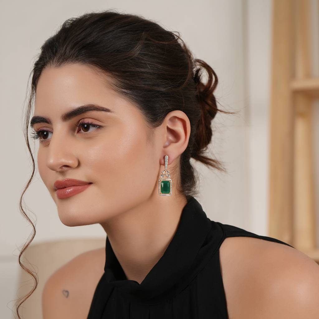 Amazing Green Stone Drop Cz Diamond Earring : SJ142