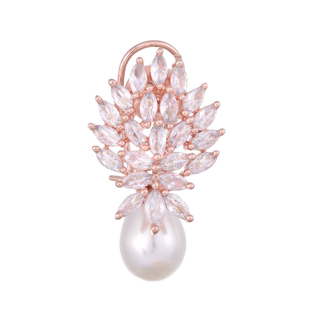 Luxurious Diamond Pearl Drop Earring High Quality White Pearl Ad Studded : SJER1136