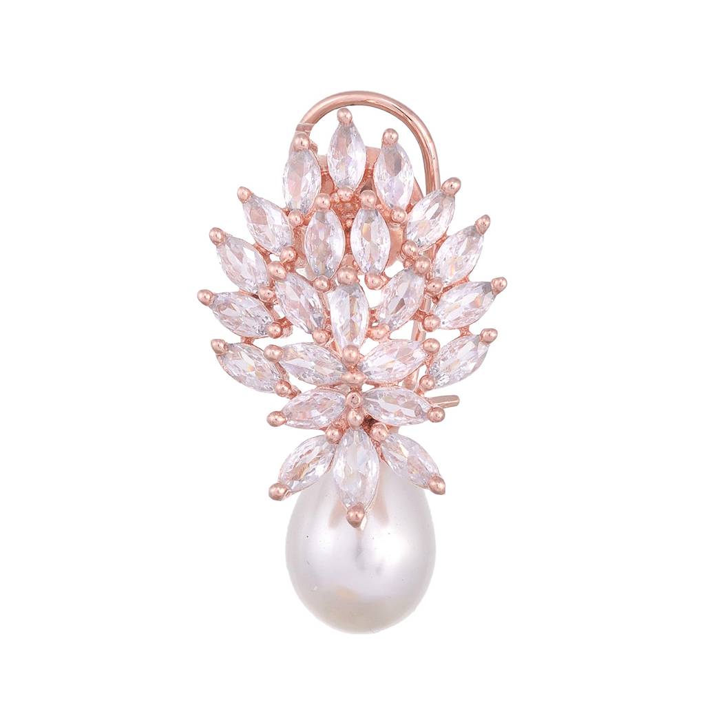 Luxurious Diamond Pearl Drop Earring High Quality White Pearl Ad Studded : SJER1136