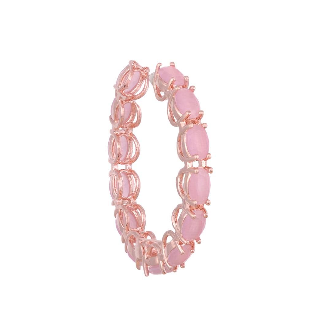 Rose Quartz Studded Hoops Rose Gold Plated Pastel Baby Pink Round Big Earrings : SJER1137