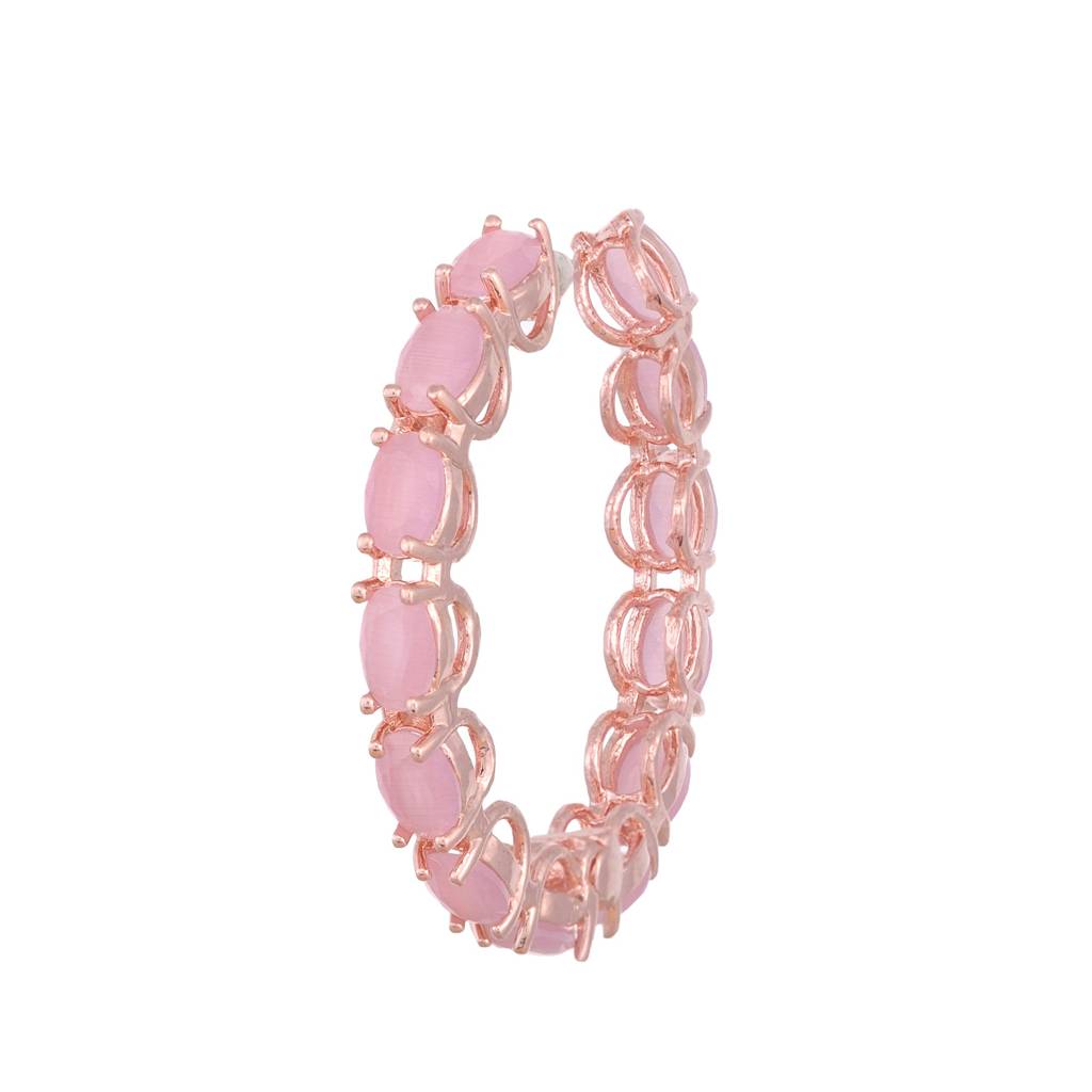 Rose Quartz Studded Hoops Rose Gold Plated Pastel Baby Pink Round Big Earrings : SJER1137