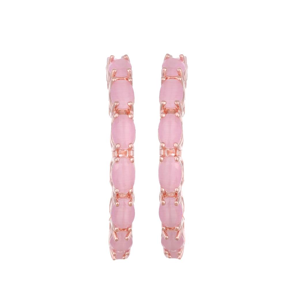 Rose Quartz Studded Hoops Rose Gold Plated Pastel Baby Pink Round Big Earrings : SJER1137