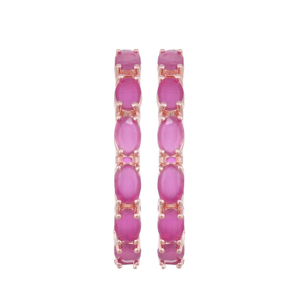 Magenta Studded Hoops Rose Gold Plated Pink Round Big Earrings : SJER1138