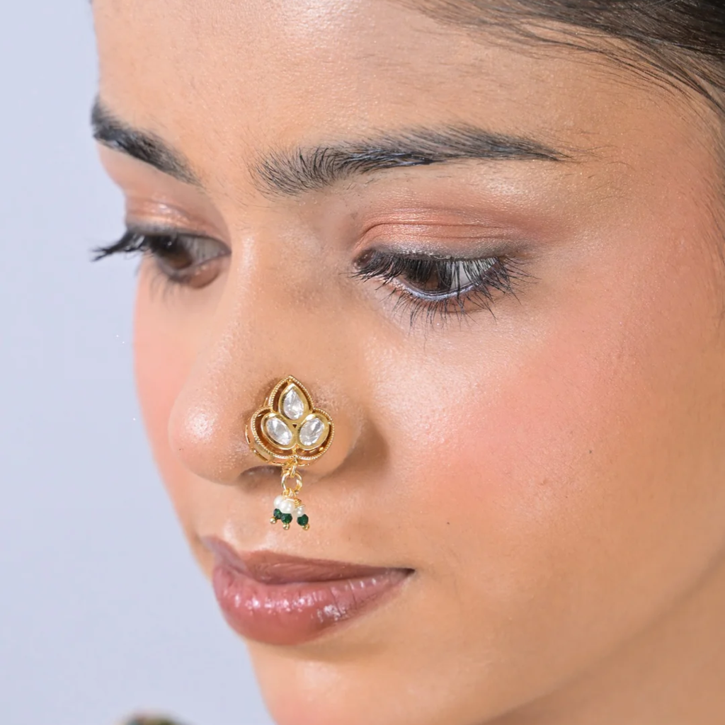 Aarohi Kundan Pearl Drop Nosering : NR0004