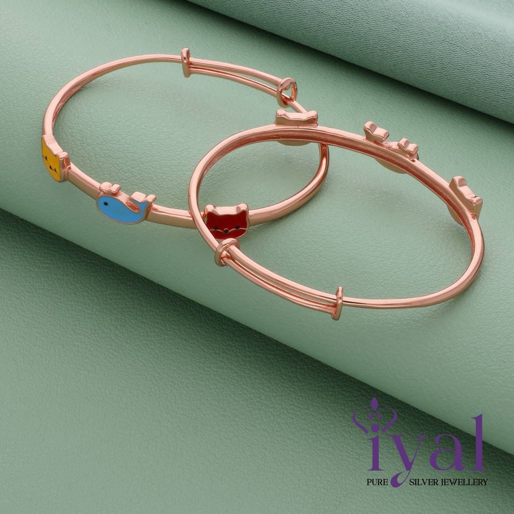 Cute Whale Cartoon 18K Rose Gold Polish 925 Silver Kid Bangle(Pair) : 114
