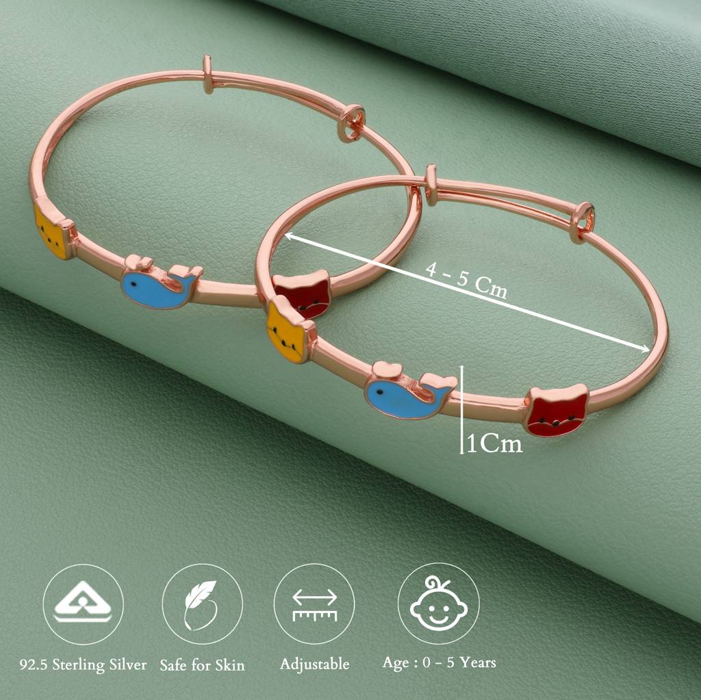 Cute Whale Cartoon 18K Rose Gold Polish 925 Silver Kid Bangle(Pair) : 114