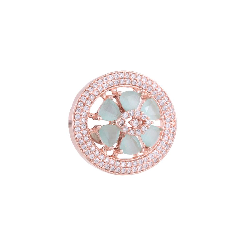 Floral Design Turquoise Studs Light Blue Tops With Ad Rose Gold Plated Small Earrings : SJER1142