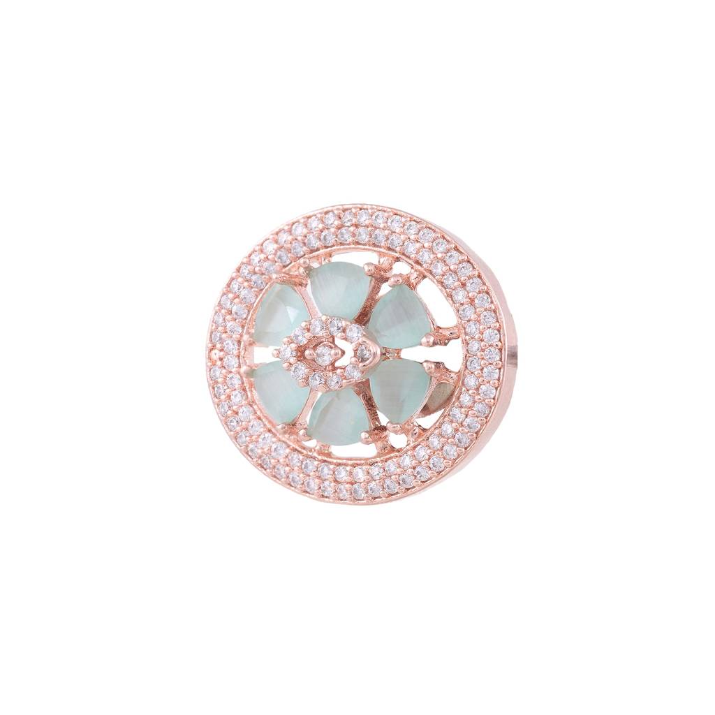 Floral Design Turquoise Studs Light Blue Tops With Ad Rose Gold Plated Small Earrings : SJER1142