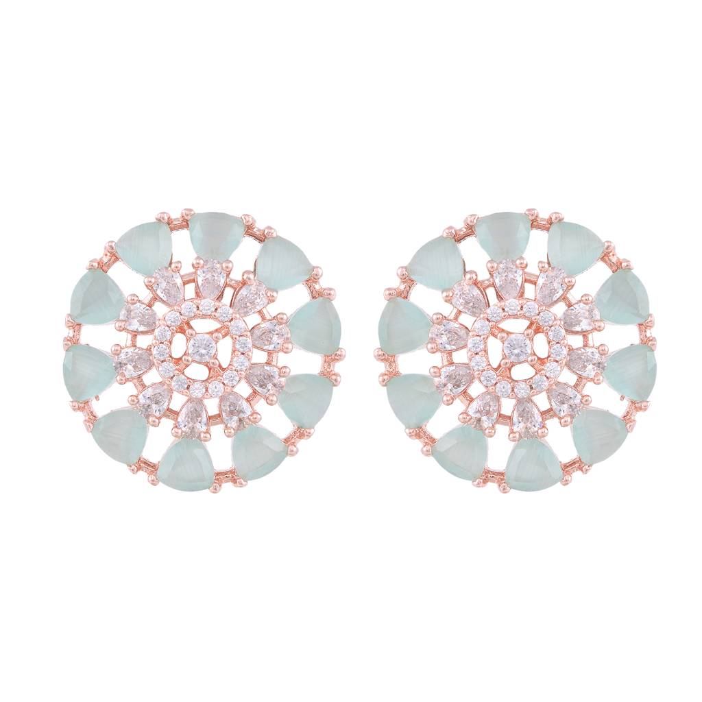 Subtle Light Blue Tops Turquoise Studs Ad Handcrafted Rose Gold Plated Earrings : SJER1143
