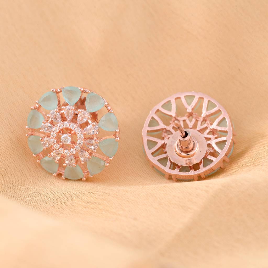 Subtle Light Blue Tops Turquoise Studs Ad Handcrafted Rose Gold Plated Earrings : SJER1143